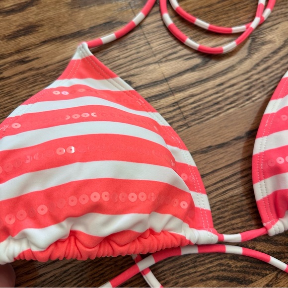 OP NWT striped coral and white stripes with sequin-like print - Picture 5 of 12
